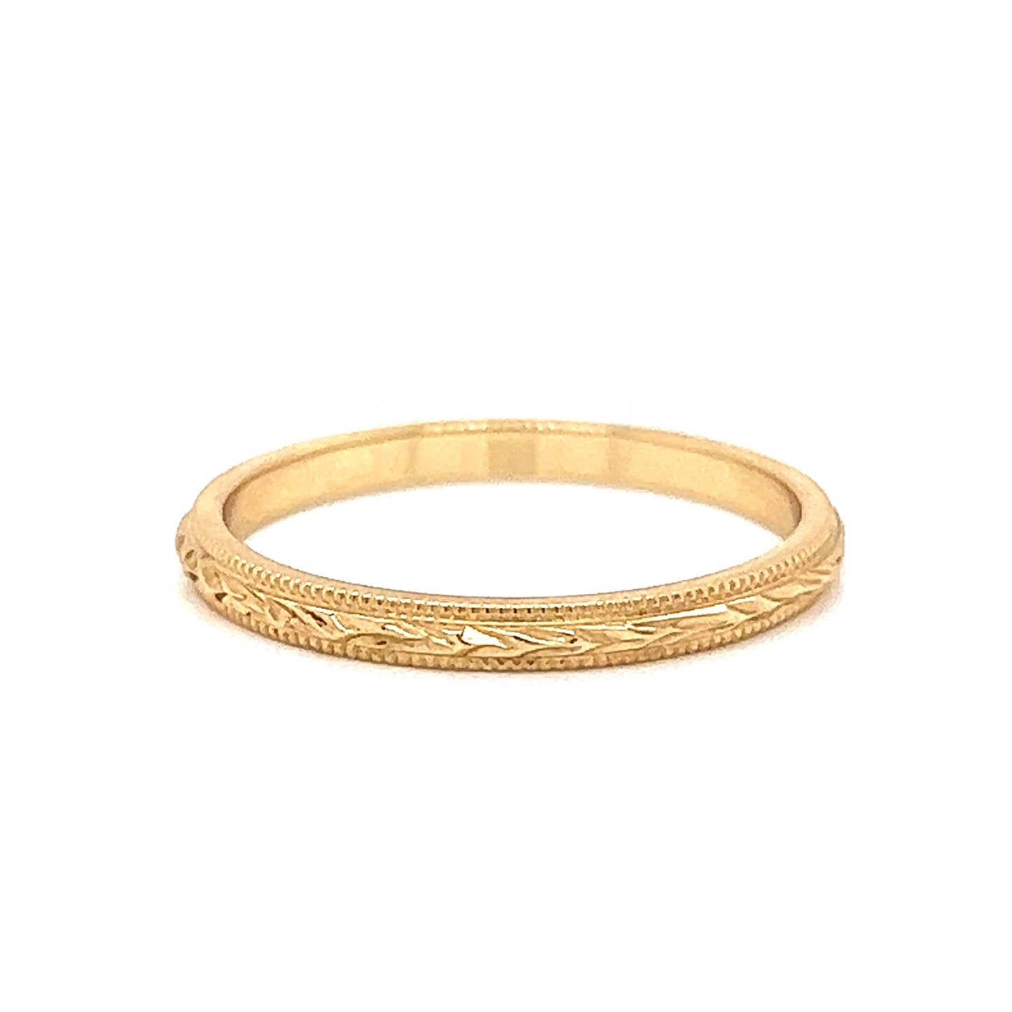 Antique Inspired Engraved Wedding Band in 14k Yellow Gold