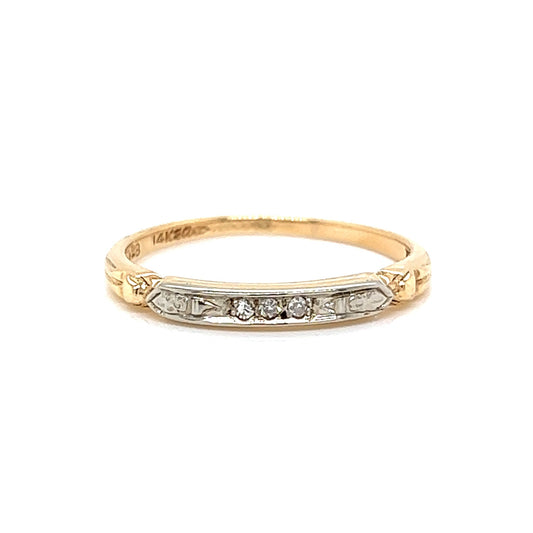 Retro Three Sone Diamond Wedding Band in 14k Gold