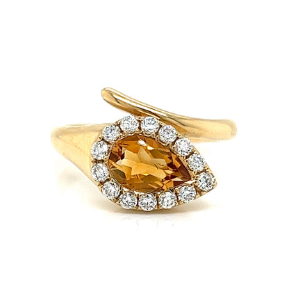 Citrine & Diamond Snake Shaped Ring in 14k Yellow Gold