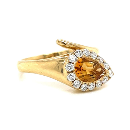 Citrine & Diamond Snake Shaped Ring in 14k Yellow Gold