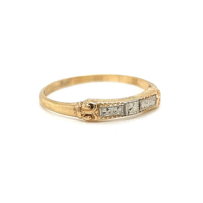 Retro Two-Toned Delicate Wedding Band in 14k Gold