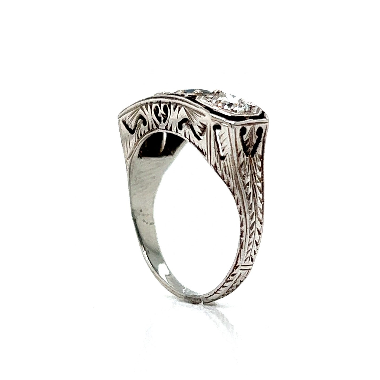 Antique Three Stone Sapphire & Diamond Engagement Ring in 18k