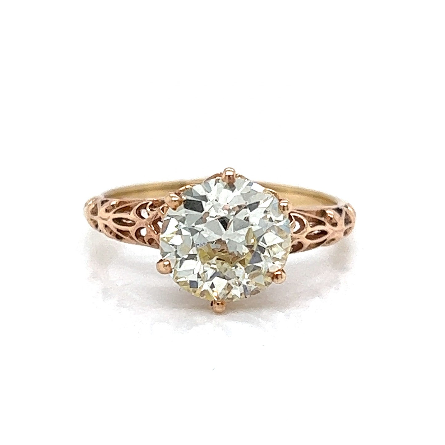 Victorian Filigree Diamond Engagement Ring in 14k Rose Gold