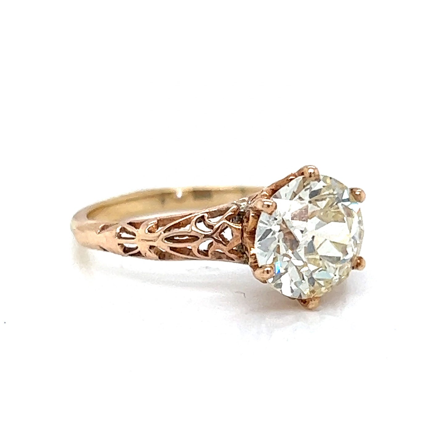 Victorian Filigree Diamond Engagement Ring in 14k Rose Gold