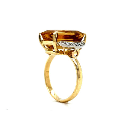 Mid-Century Citrine & Diamond Ring in 18k Yellow Gold