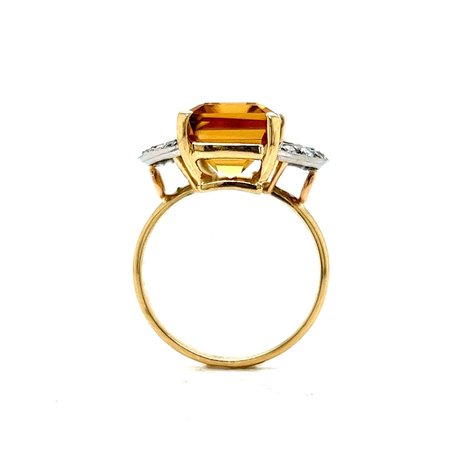 Mid-Century Citrine & Diamond Ring in 18k Yellow GoldComposition: 18 Karat Yellow Gold Ring Size: 5.75 Total Diamond Weight: .24ct Total Gram Weight: 5.4 g Inscription: 750
      