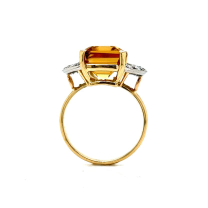 Mid-Century Citrine & Diamond Ring in 18k Yellow Gold