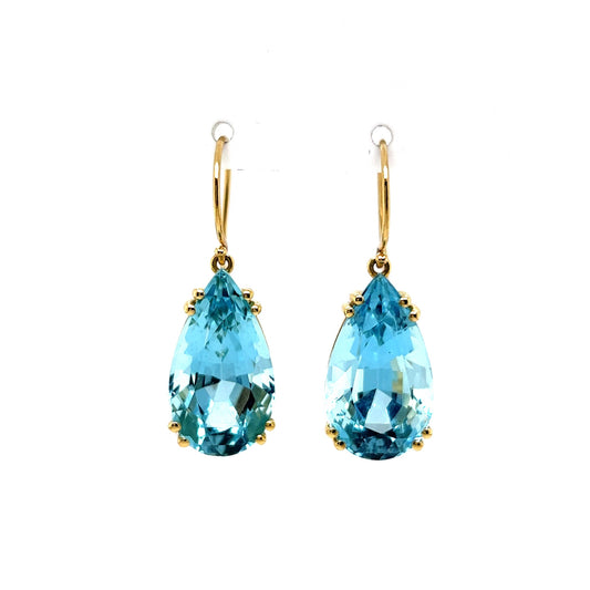 Pear Cut Aquamarine Drop Earrings in 18k Yellow Gold