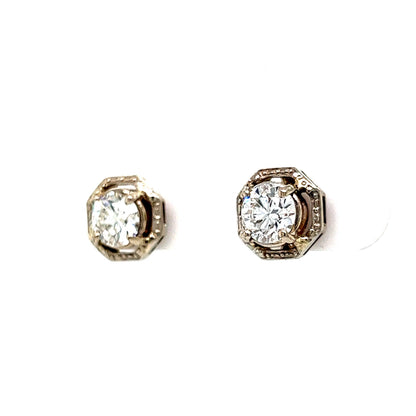 1.02 Round Brilliant Diamond Stud Earrings in Platinum & 14k