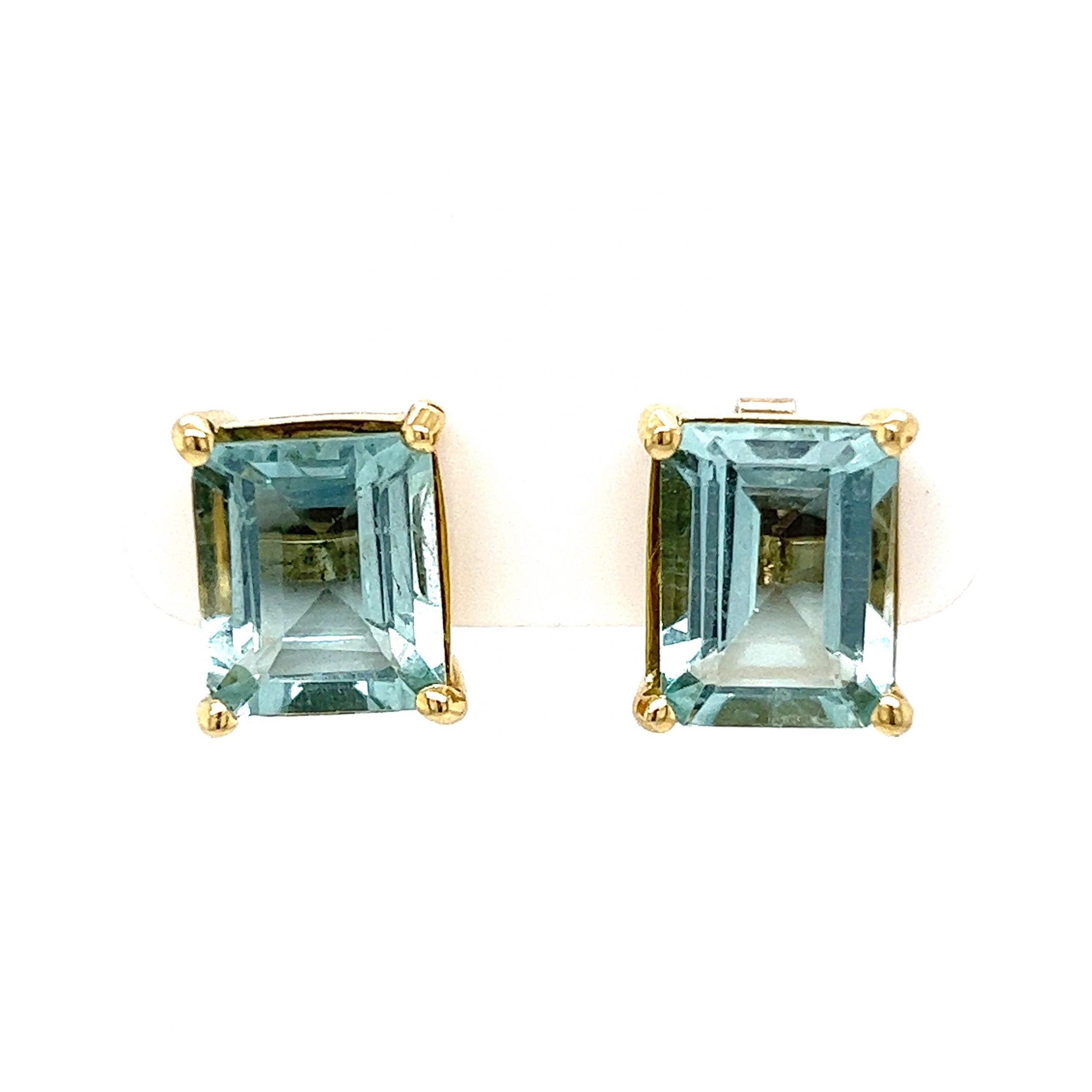 Solid 14K Yellow Gold deals Aquamarine Gemstone Stud Earrings