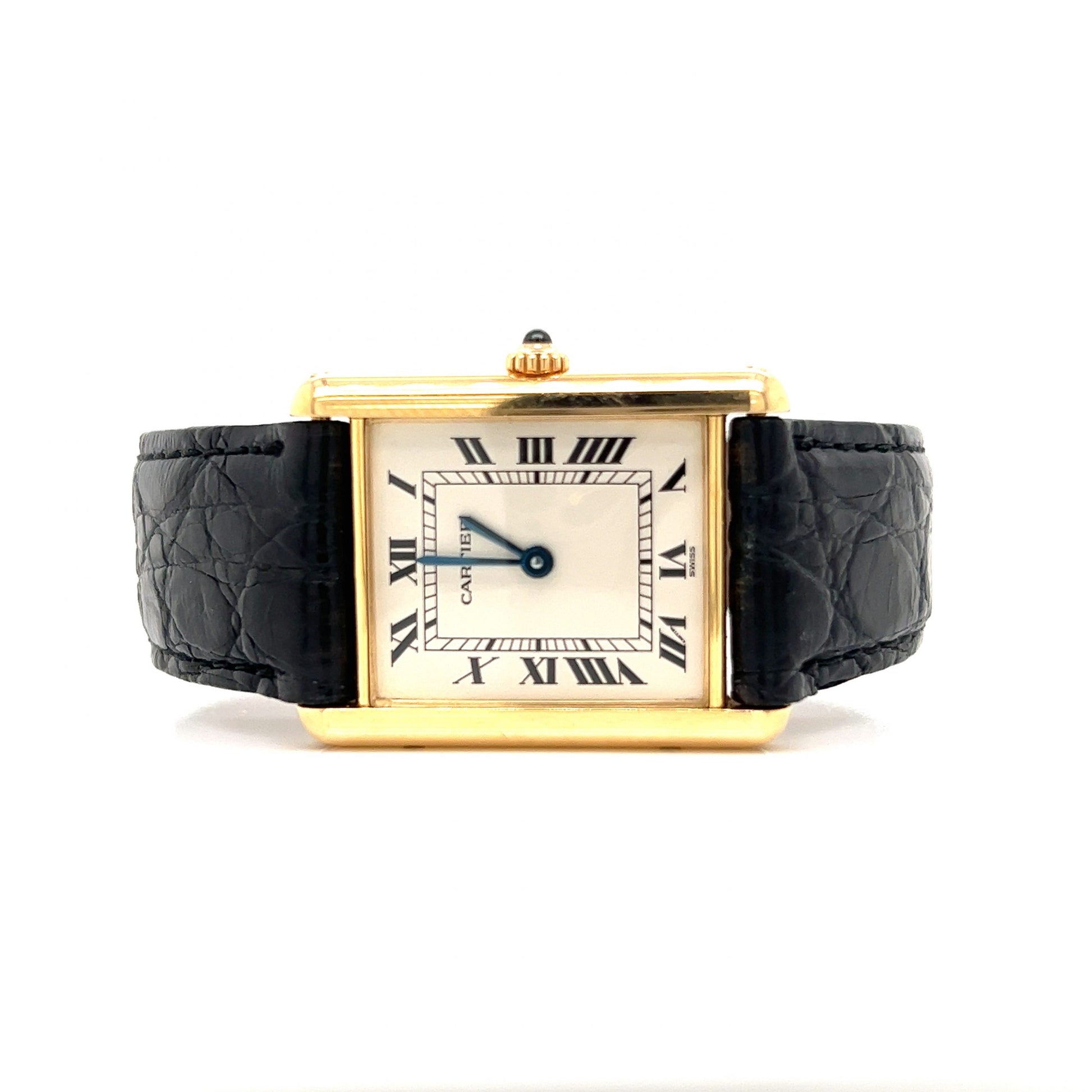 LOT:43  CARTIER - a yellow metal Tank Louis wrist watch, 20x20mm.