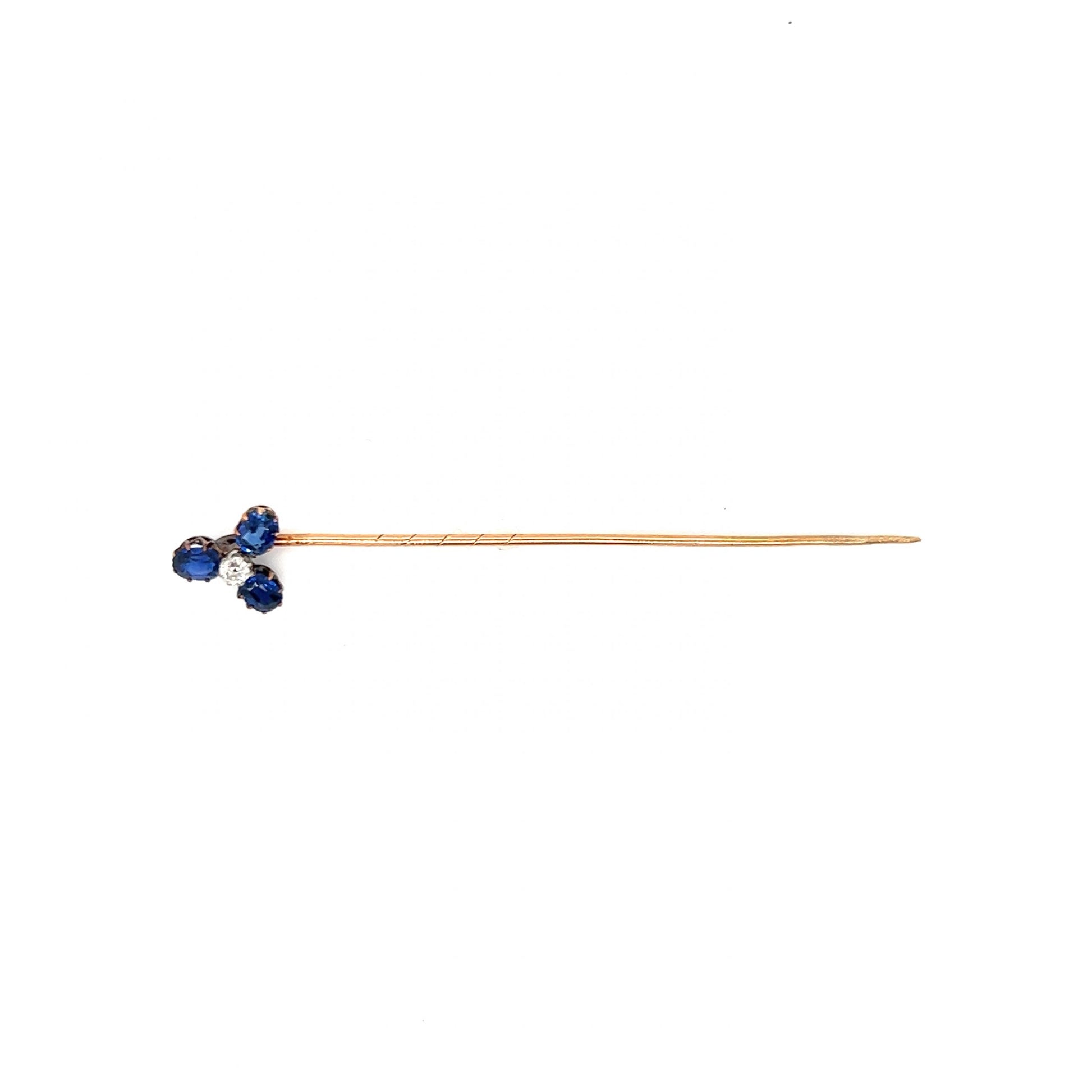 Victorian Sapphire & Diamond Flower Stickpin in 14k Yellow Gold