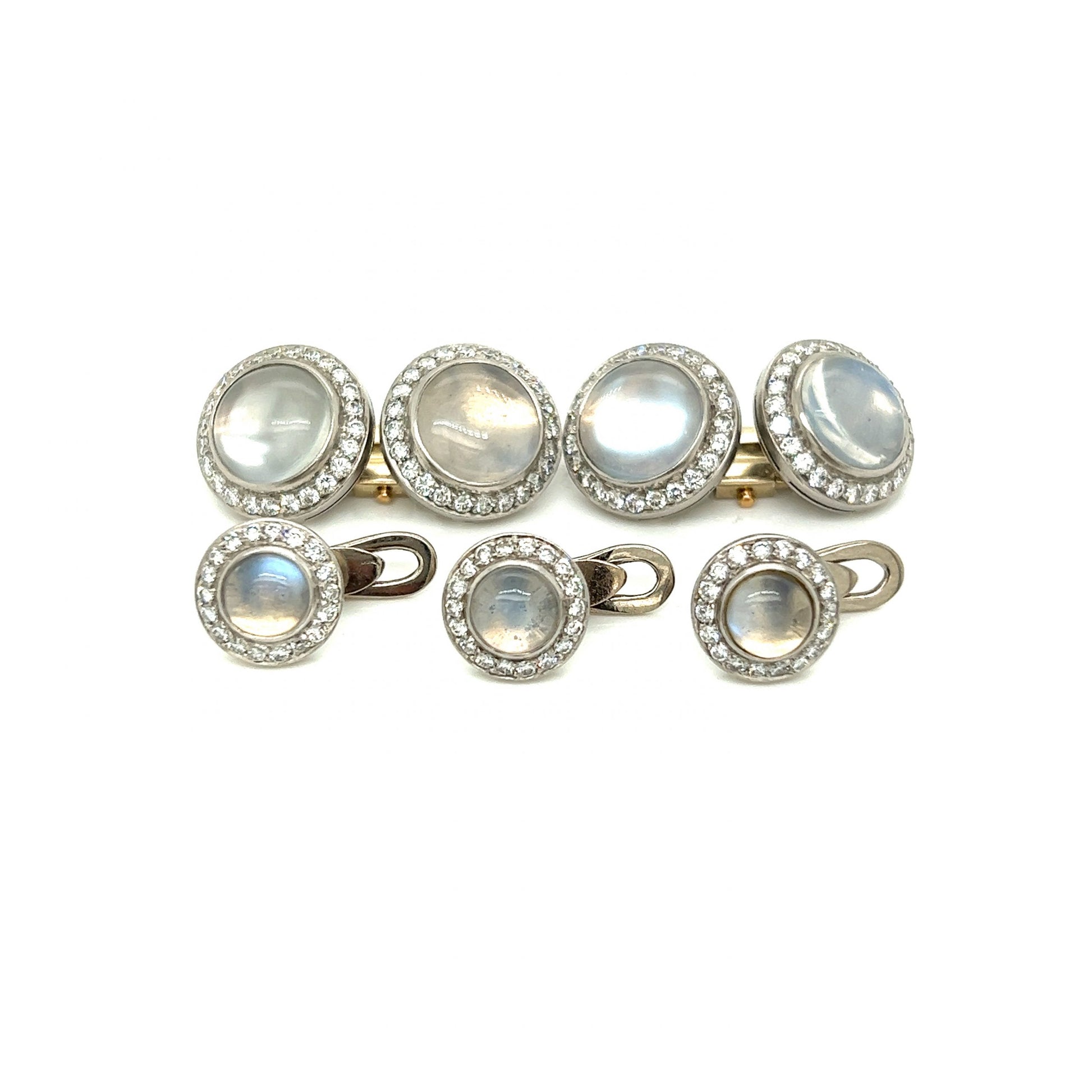 Antique Inspired Moonstone & Diamond Cufflink Set in Platinum