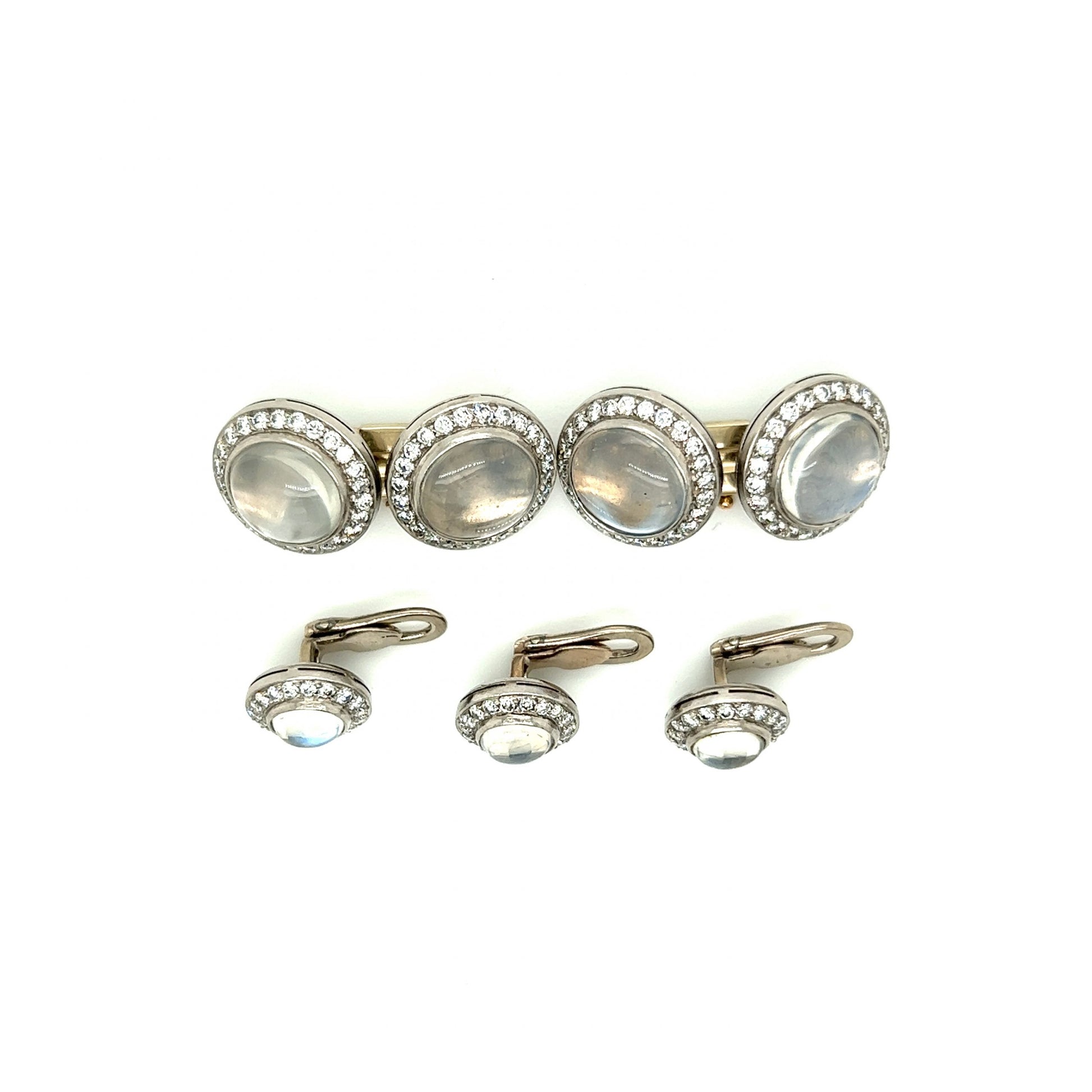 Antique Inspired Moonstone & Diamond Cufflink Set in Platinum