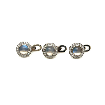 Antique Inspired Moonstone & Diamond Cufflink Set in Platinum