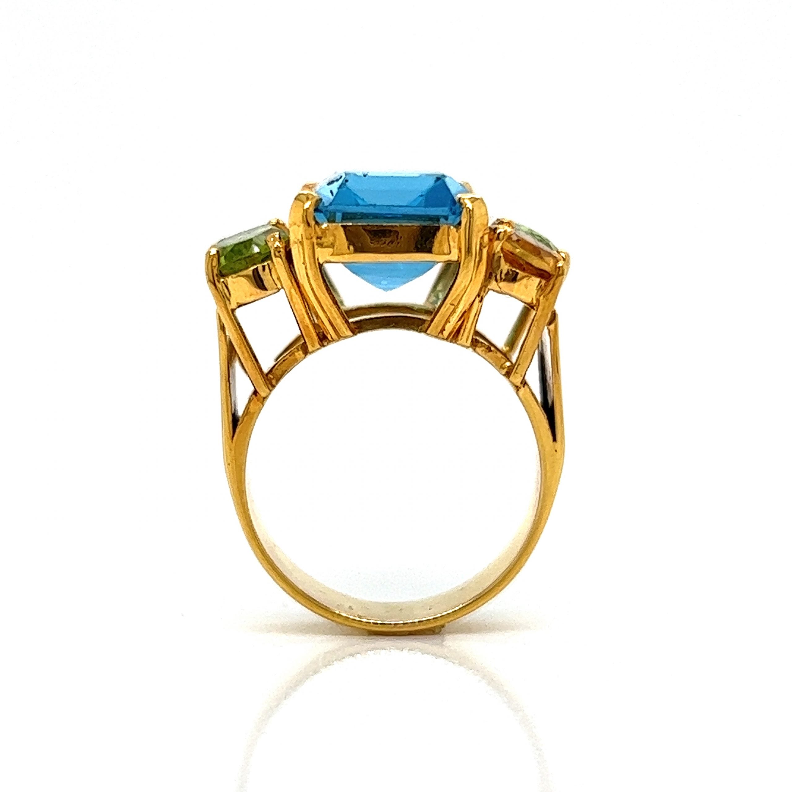 Multi-Color Gemstone Cocktail Ring in 18k Yellow Gold - Filigree