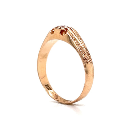 Victorian Engraved Single Diamond Ring in 14k Rose Gold