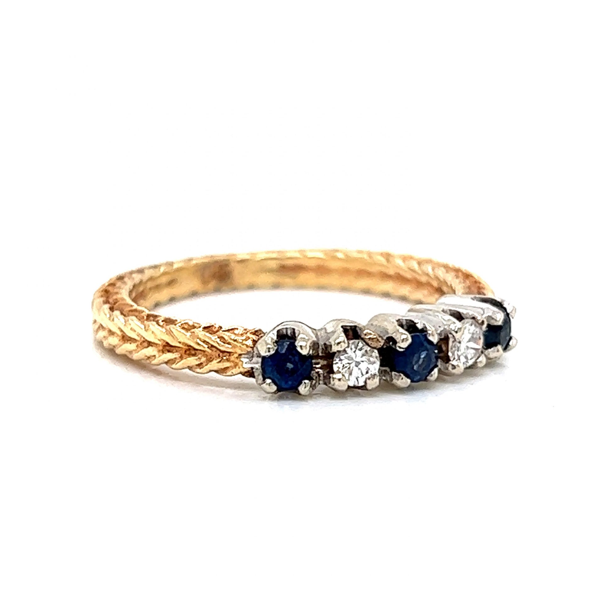 Vintage Alternating Diamond & Sapphire Ring in 14k Yellow Gold