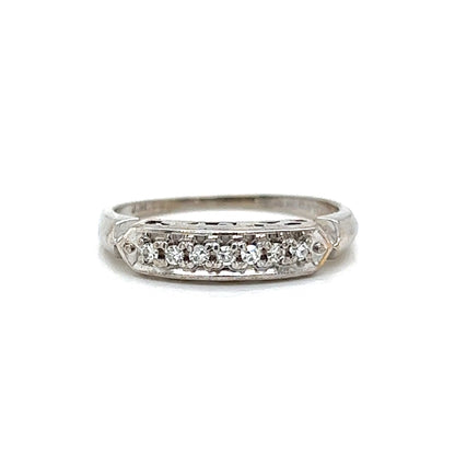 Mid-Century Single Cut Diamond Wedding Band in 14k White Gold