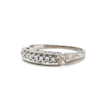 Mid-Century Single Cut Diamond Wedding Band in 14k White Gold