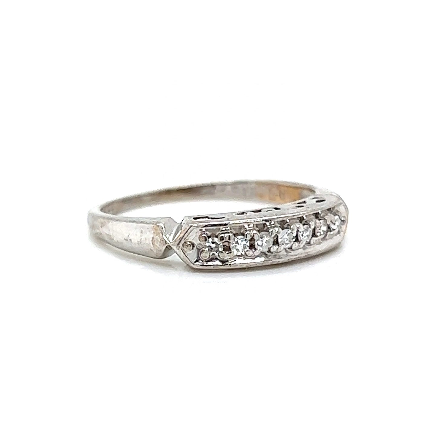 Mid-Century Single Cut Diamond Wedding Band in 14k White Gold