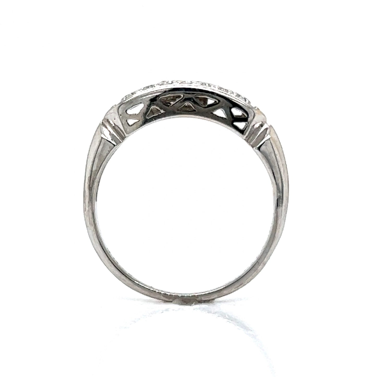 Mid-Century Single Cut Diamond Wedding Band in 14k White Gold