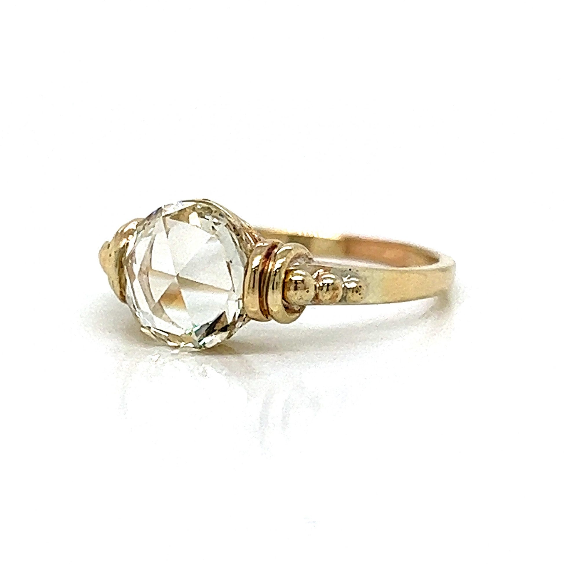 Antique Inspired Rose Cut Diamond Engagement Ring in 14k Gold