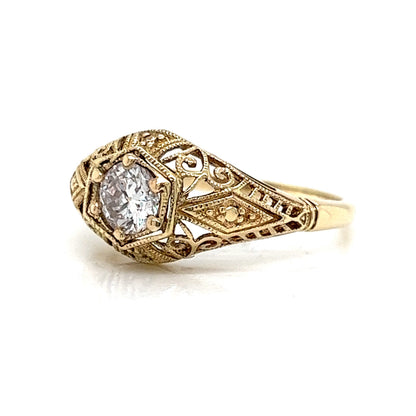 Solitaire Filigree Art Deco Engagement Ring in 14k Yellow Gold