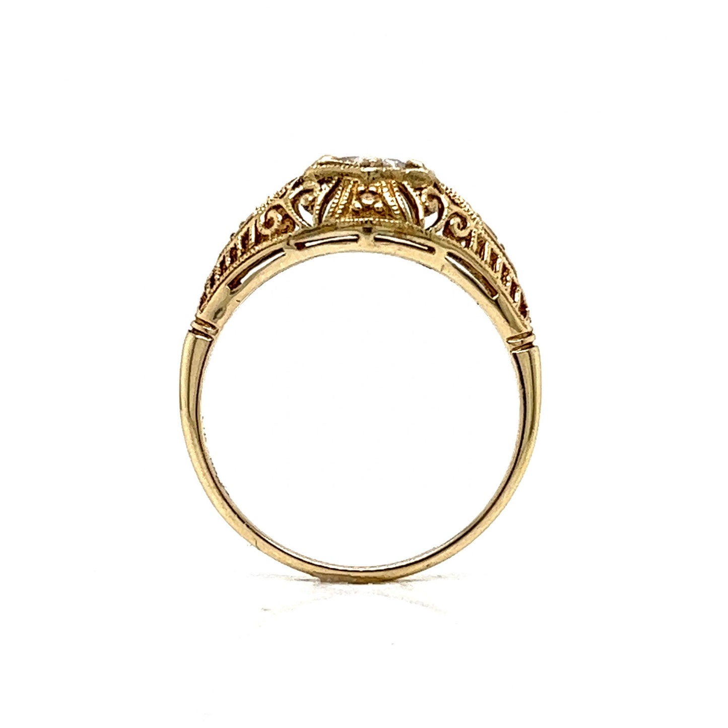 Solitaire Filigree Art Deco Engagement Ring in 14k Yellow Gold