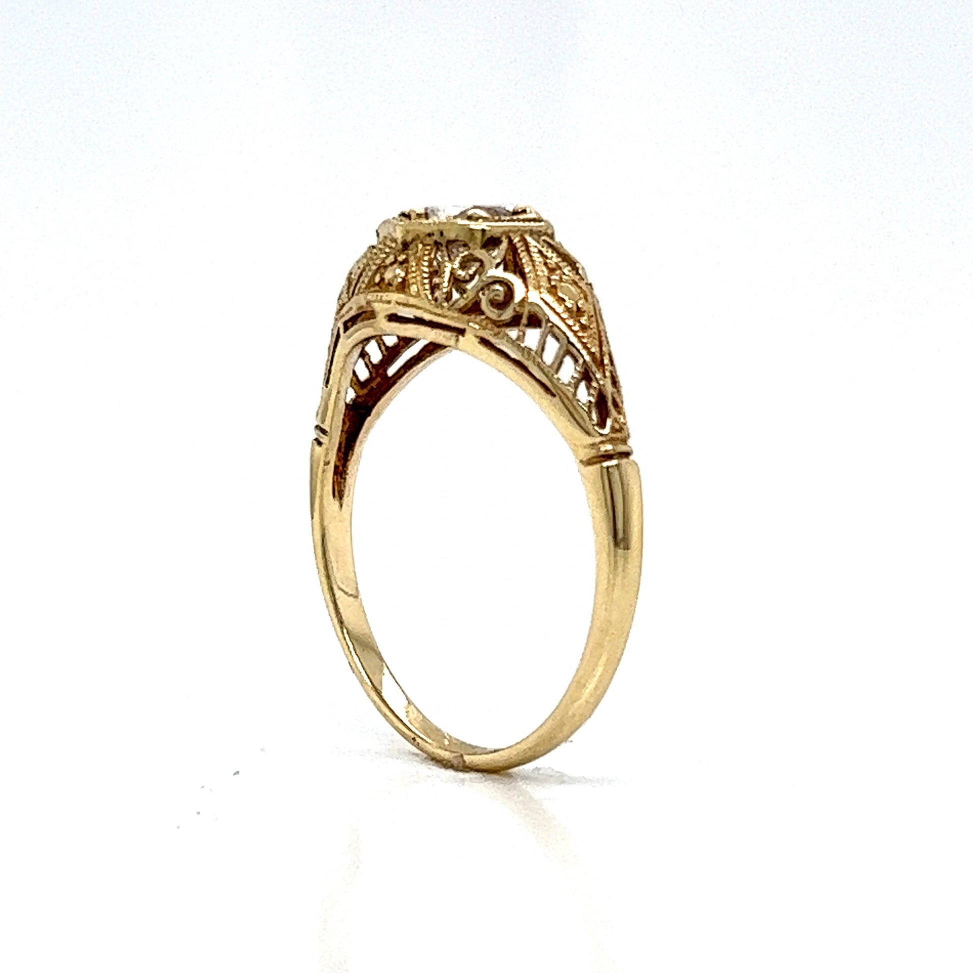 Solitaire Filigree Art Deco Engagement Ring in 14k Yellow Gold