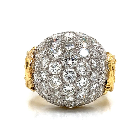 Pave Diamond Dome Cocktail Ring 18k Yellow Gold