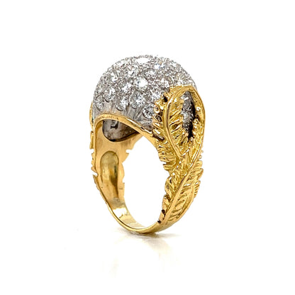 Pave Diamond Dome Cocktail Ring 18k Yellow Gold