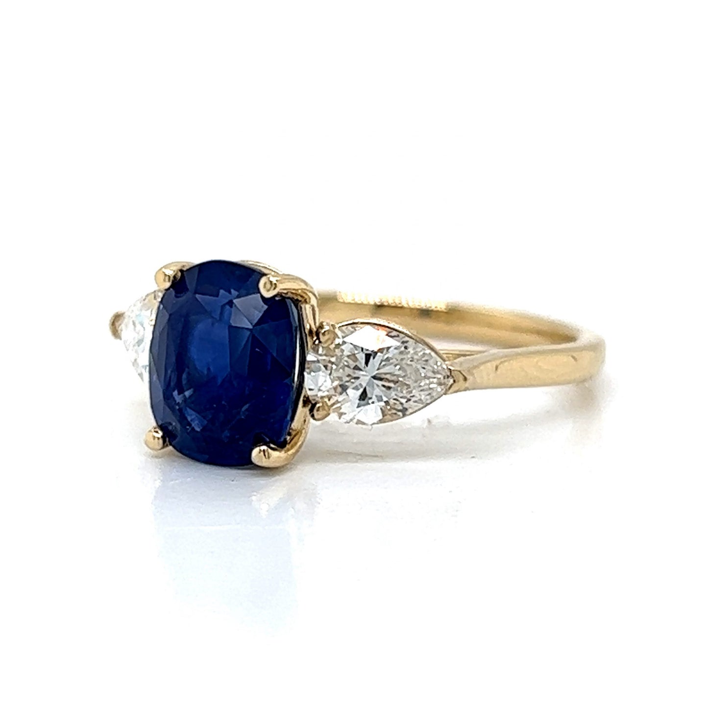 Sapphire & Pear Cut Diamond Engagement Ring in 14k Gold