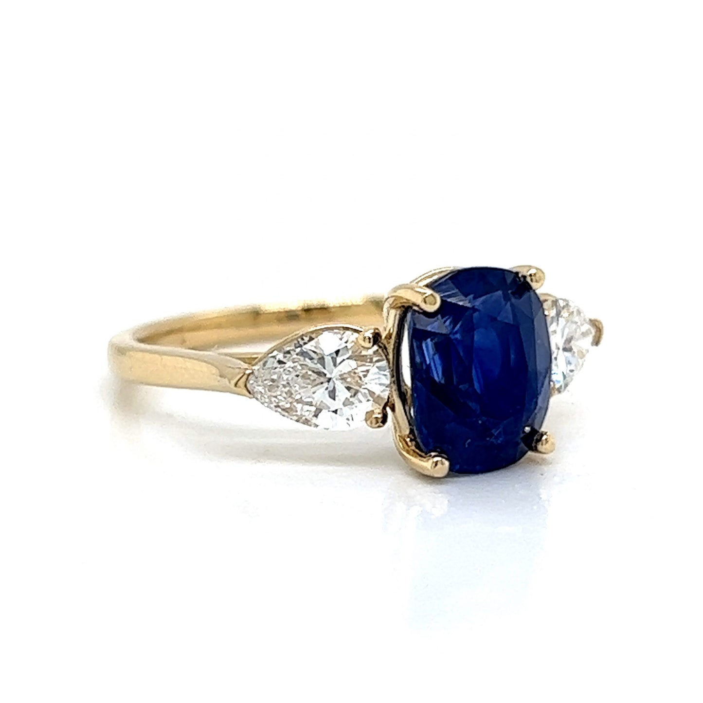 Sapphire & Pear Cut Diamond Engagement Ring in 14k Gold