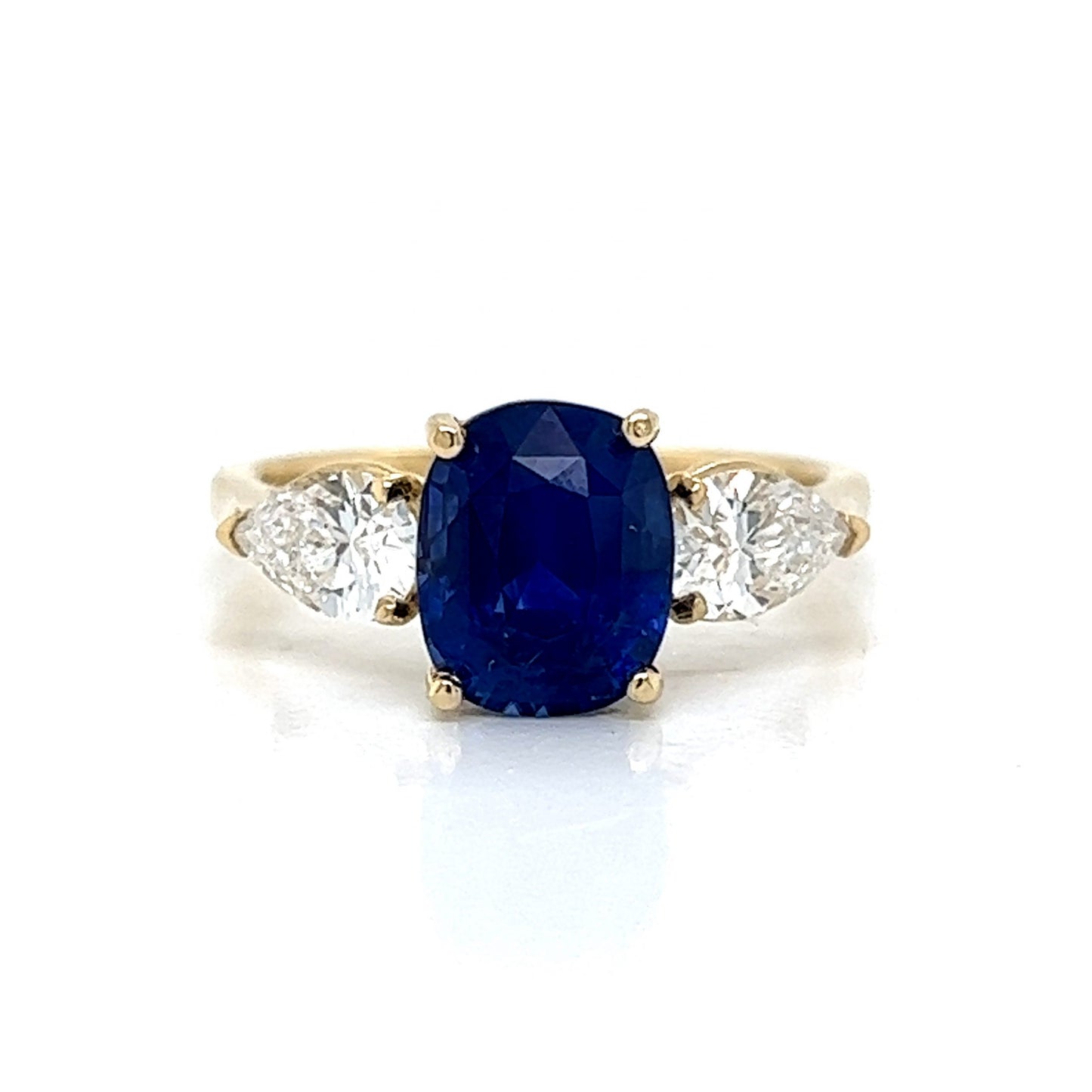 Sapphire & Pear Cut Diamond Engagement Ring in 14k Gold