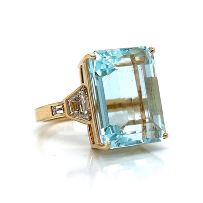 Vintage Inspired Aquamarine & Diamond Ring in 14k Yellow Gold