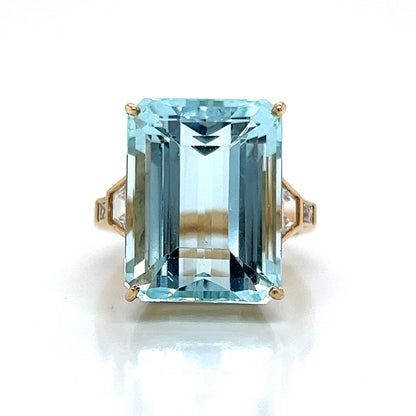 Vintage Inspired Aquamarine & Diamond Ring in 14k Yellow Gold