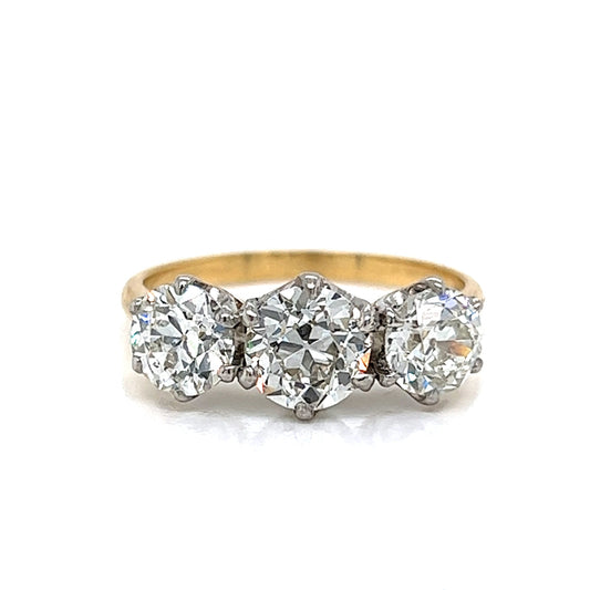 Three Stone Victorian Diamond Ring in 14k Gold & Platinum