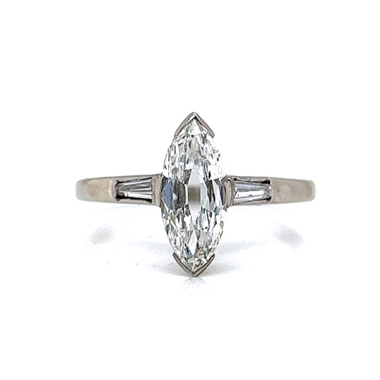 Vintage Inspired Marquise Diamond Engagement Ring in 14k