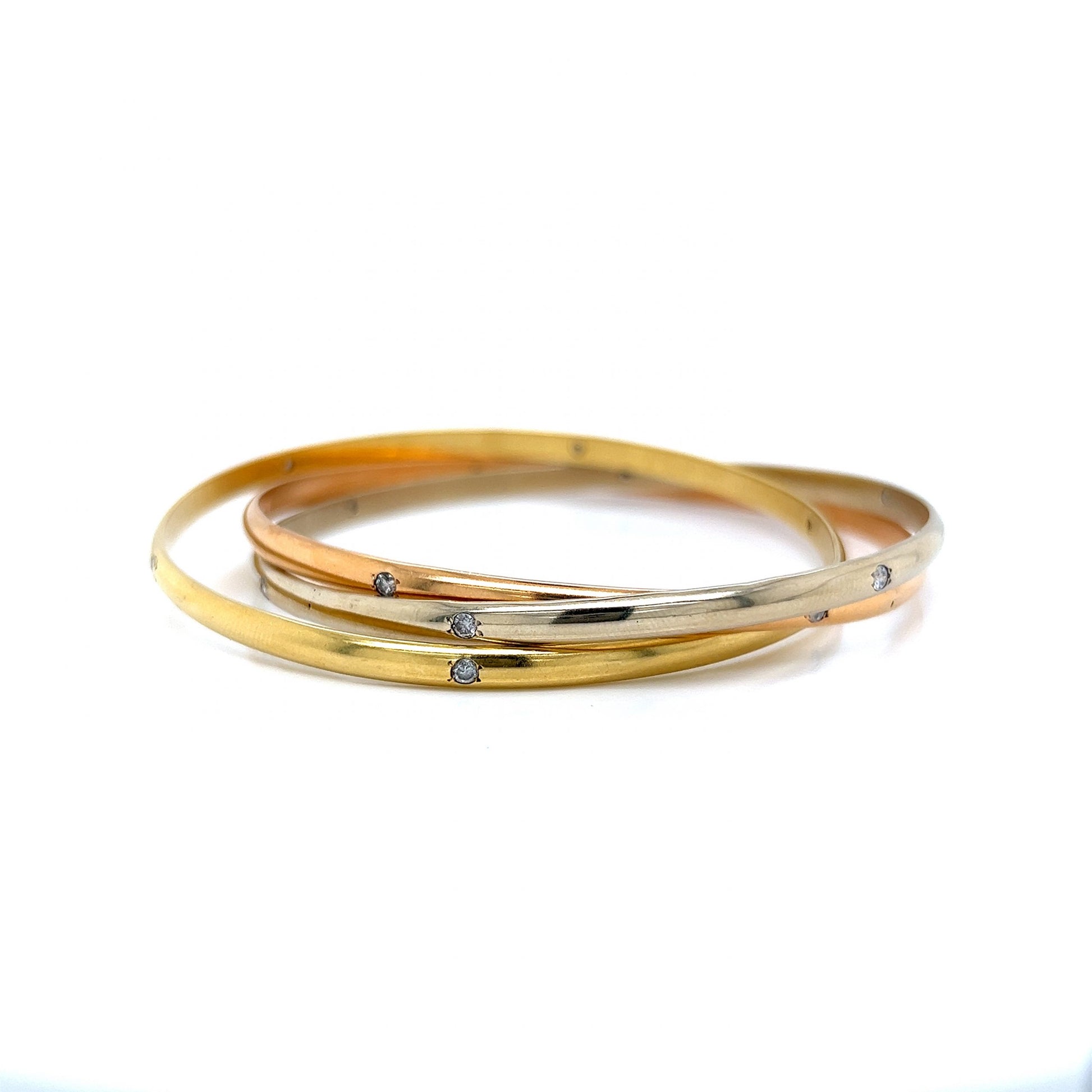 Tricolor Diamond Bangle Bracelet in 18k Gold