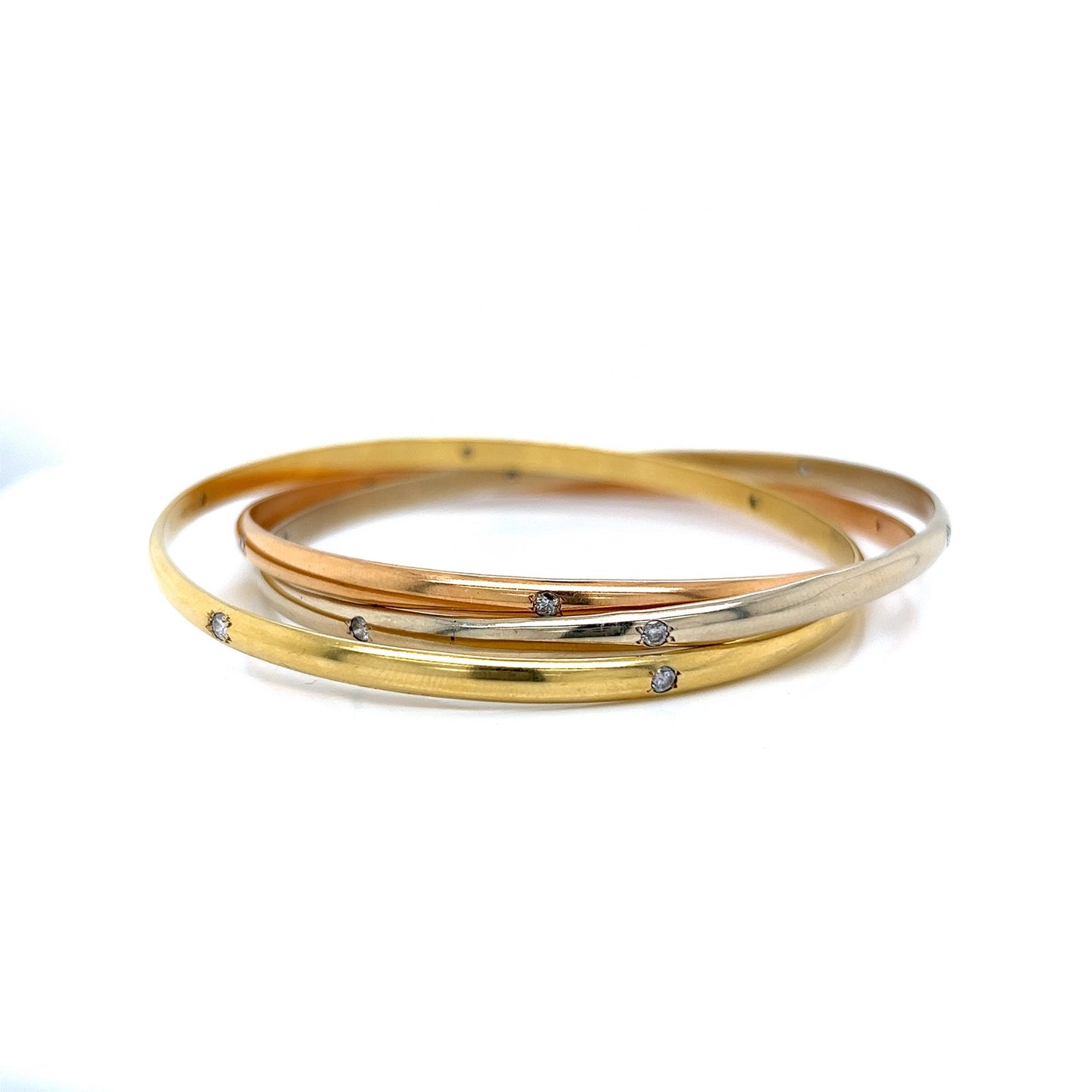 Tricolor Diamond Bangle Bracelet in 18k Gold