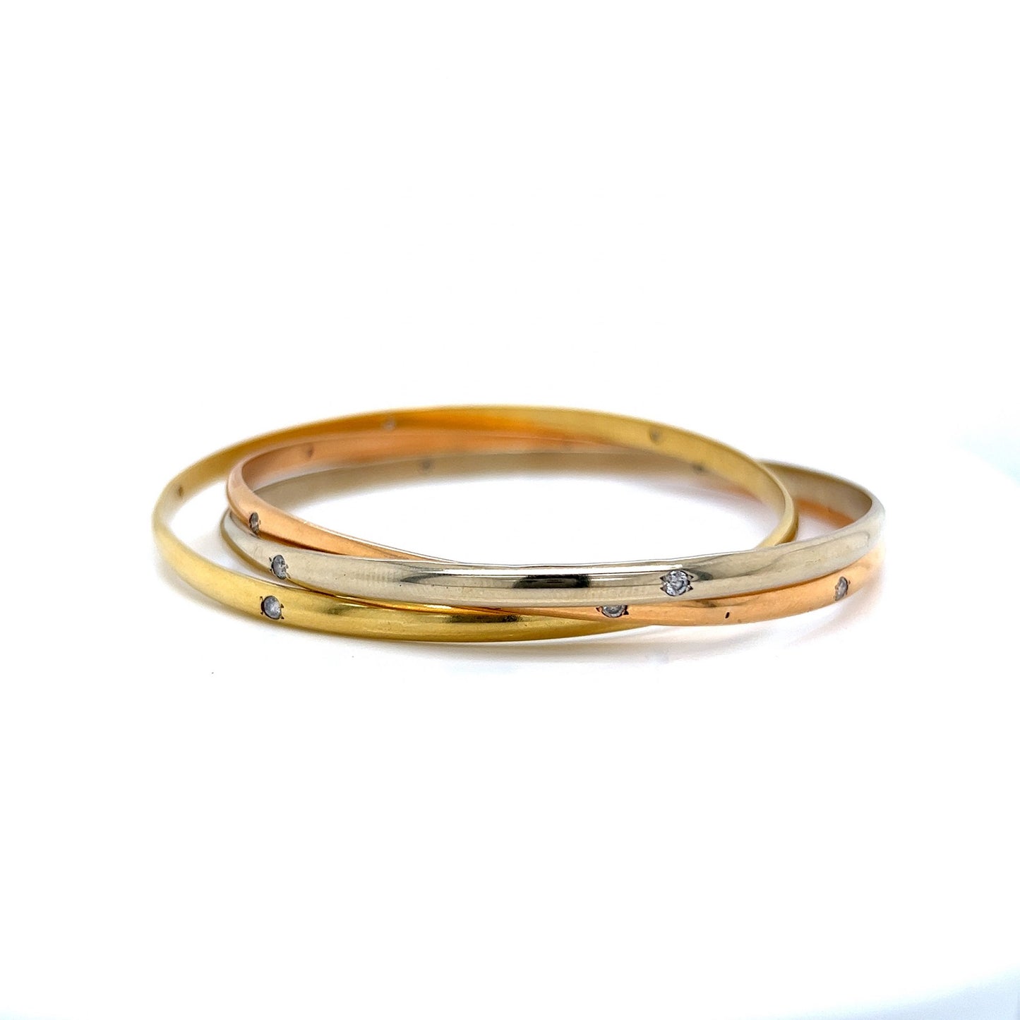 Tricolor Diamond Bangle Bracelet in 18k Gold