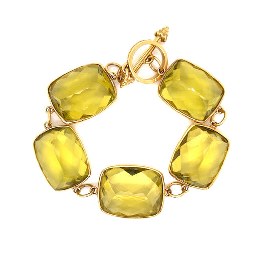 Lemon Quartz Bracelet w/ Toggle Clasp in 18k Yellow Gold