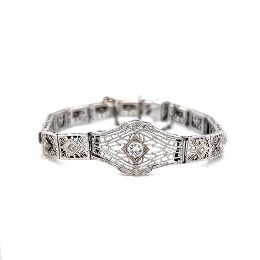 Antique Art Deco Filigree Diamond Bracelet in 14k White Gold