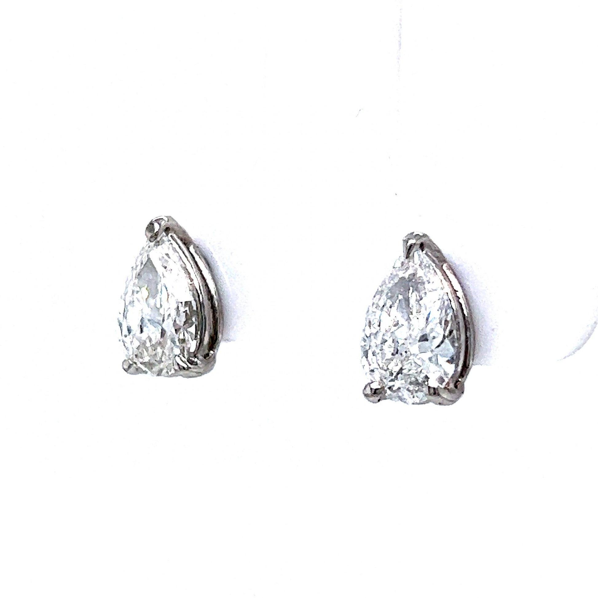 Modern Pear Cut Diamond Stud Earrings in 14k White Gold