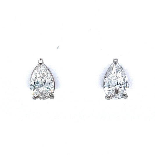 Modern Pear Cut Diamond Stud Earrings in 14k White Gold