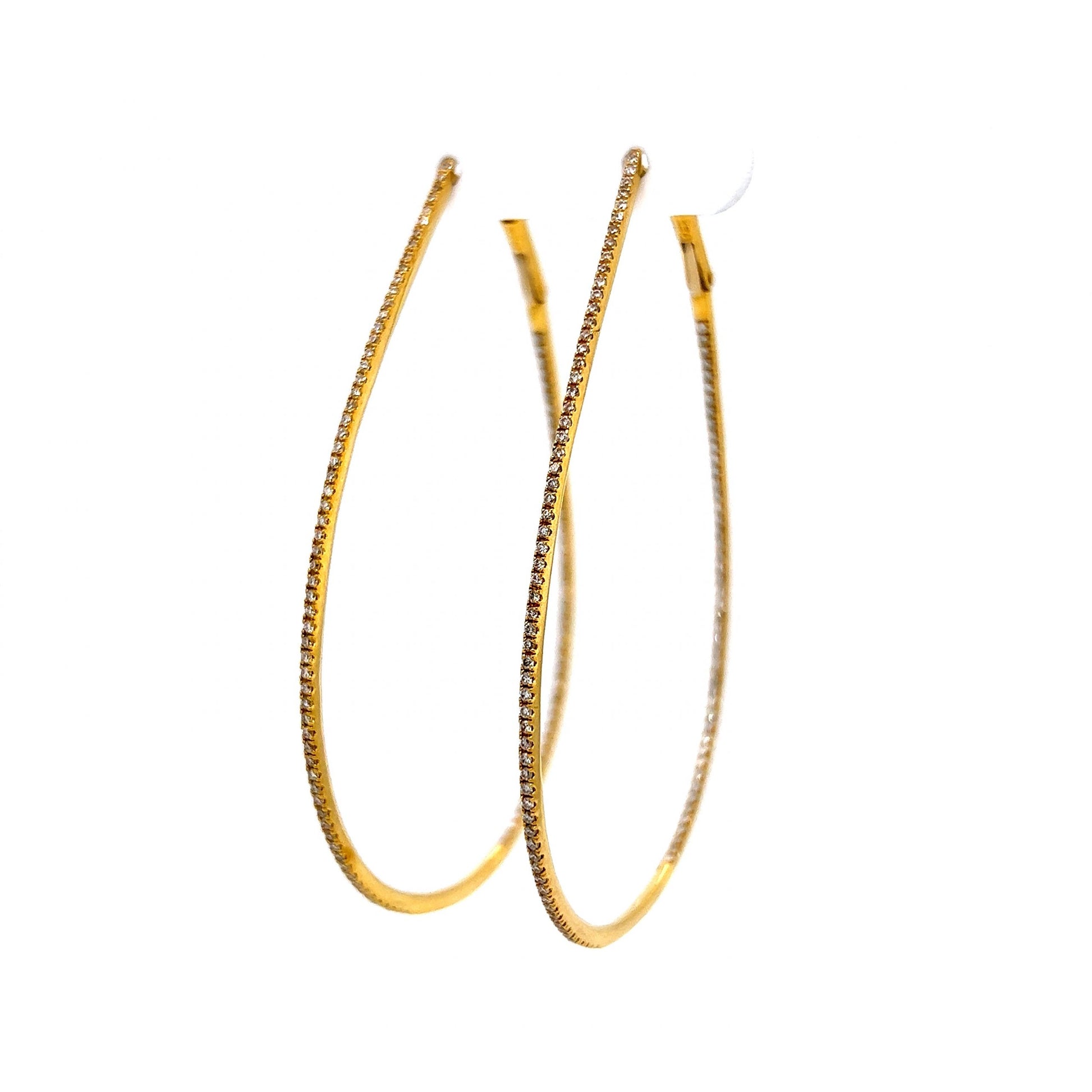 Thin Teardrop Diamond Hoop Earrings in 18k Yellow Gold