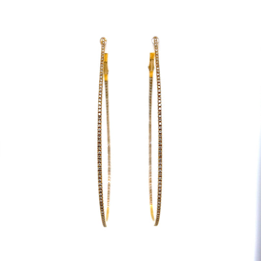 Thin Teardrop Diamond Hoop Earrings in 18k Yellow Gold