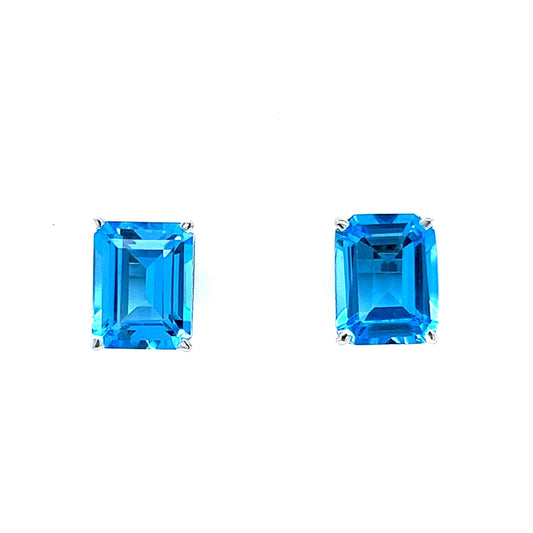 Modern Blue Topaz Stud Earrings in 14k White Gold