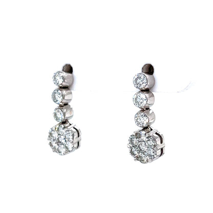 Modern Diamond Cluster Drop Earrings in 18k White Gold